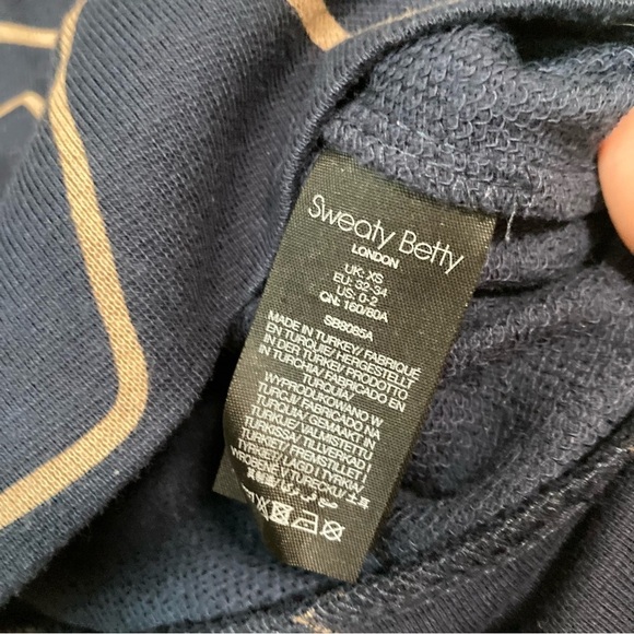 New Sweaty Betty After Class Navy Abstract Lines Cotton Relaxed Hoodie Size XS - Picture 7 of 9